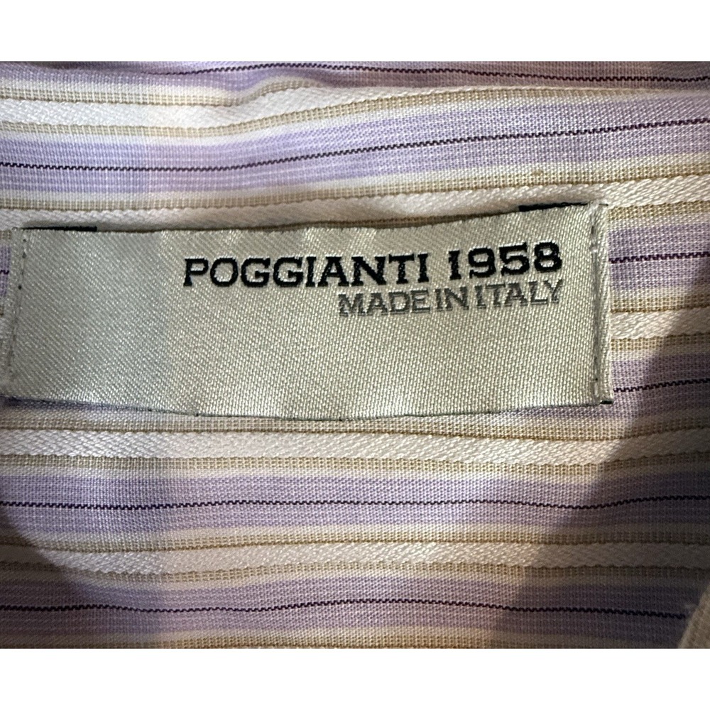 Poggiani 1958 Italy Striped Dress Shirt 16 Lavender Beige Cotton Italian Classic - Picture 9 of 11